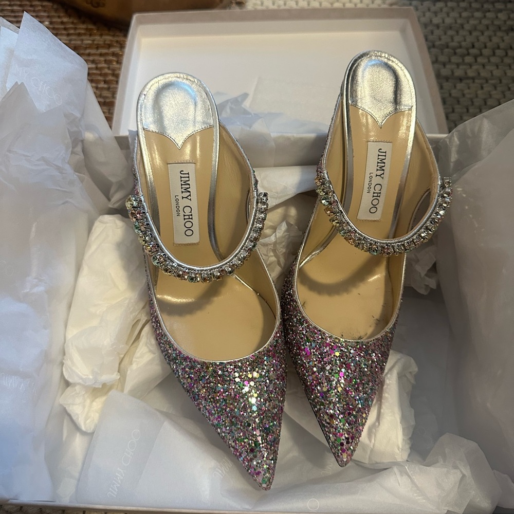 Jimmy Choo Glittering Pink and Silver Heels